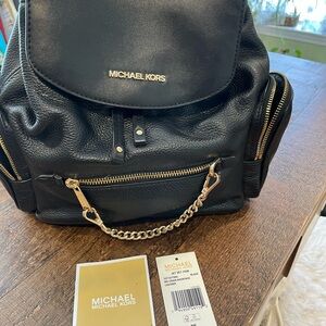 Michael Kors Black Leather Backpack with Gold Hardware